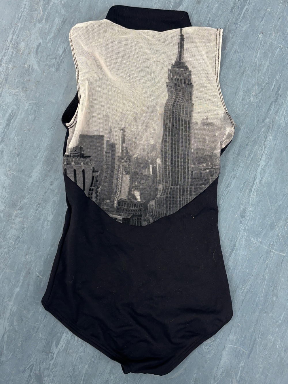 Sleeveless Girls Leotard with Monochrome City Print
